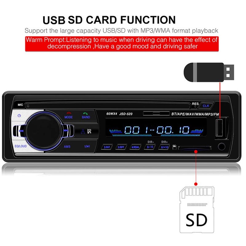 Polarlander راديو سيارة بولارلاندر مع مشغل صوت USB/SD/MP3 واستقبال بلوتوث مع تحكم عن بعد أسود 1 دين - Image 3